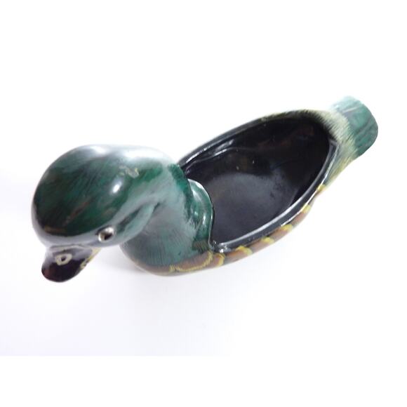 Vintage Mid Century Ceramic Duck Planter Flower Pot Trinket Catch All - Picture 2 of 6